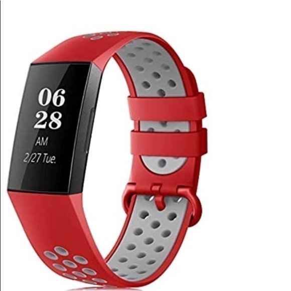 RED Gray Fitbit Compatible Sports Band - Picture 1 of 3